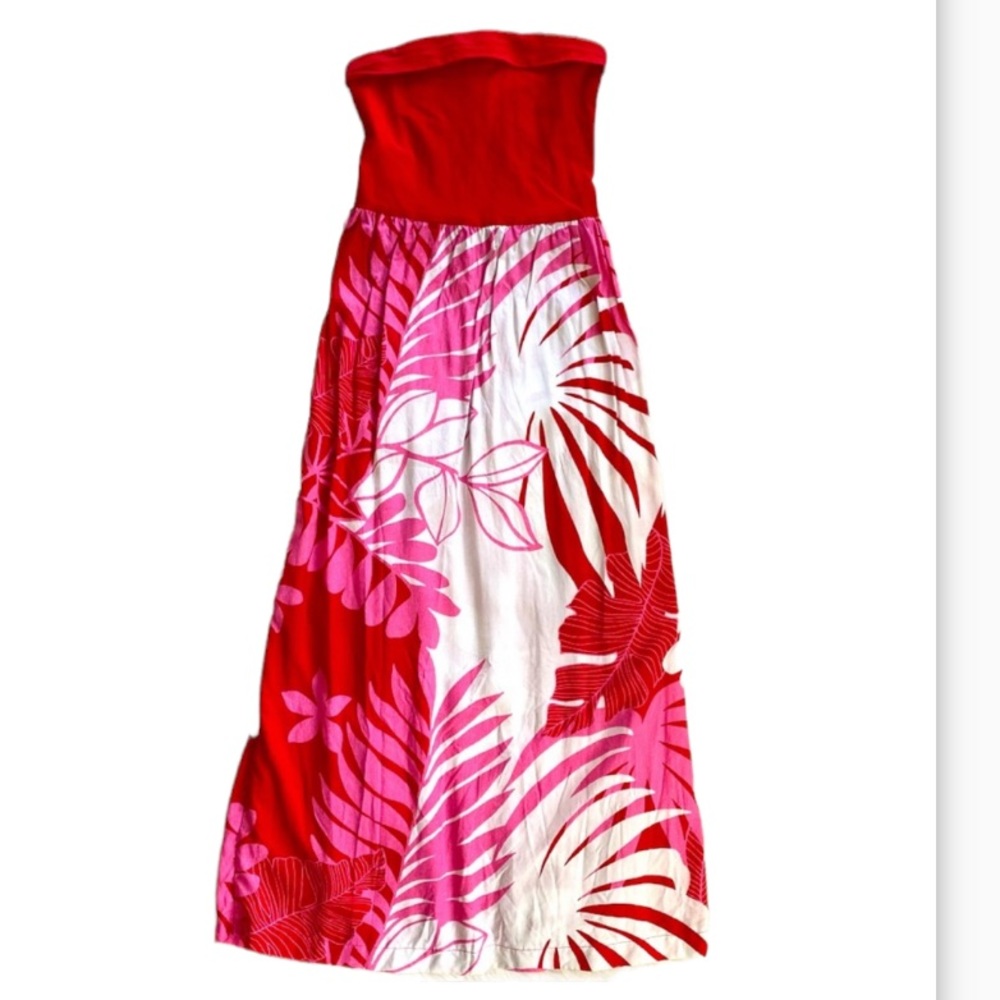 TROPICAL RED WHITE PINK FLORAL GIRLS PRETEEN/TEEN ALOHA MAXI DRESS